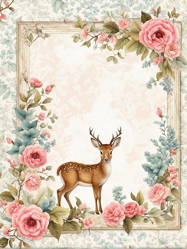 Watercolor Woodland Digital Paper Set: Shabby Chic Floral Deer (10 JPGs) — image 4