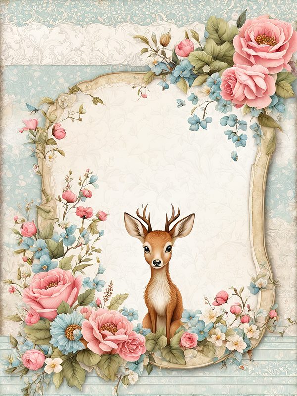Watercolor Woodland Digital Paper Set: Shabby Chic Floral Deer (10 JPGs) — image 5
