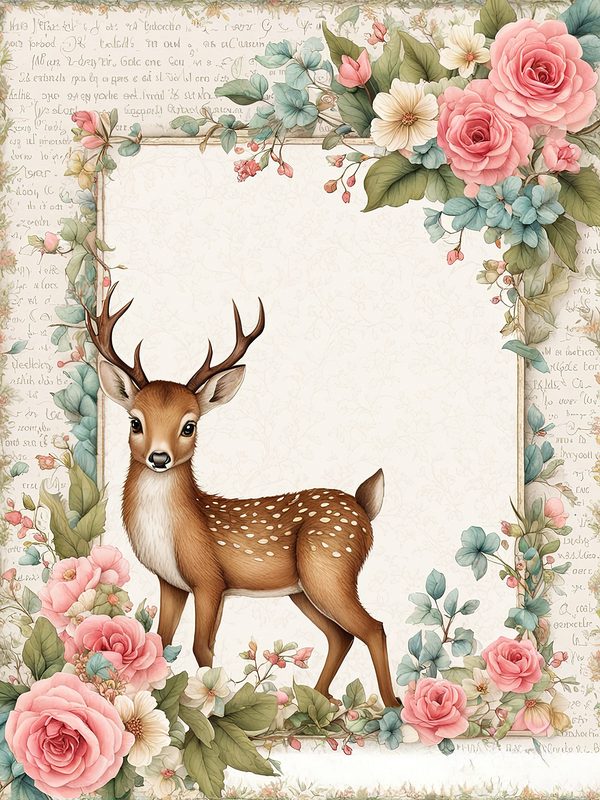 Watercolor Woodland Digital Paper Set: Shabby Chic Floral Deer (10 JPGs) — image 7