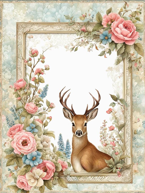 Watercolor Woodland Digital Paper Set: Shabby Chic Floral Deer (10 JPGs) — image 8