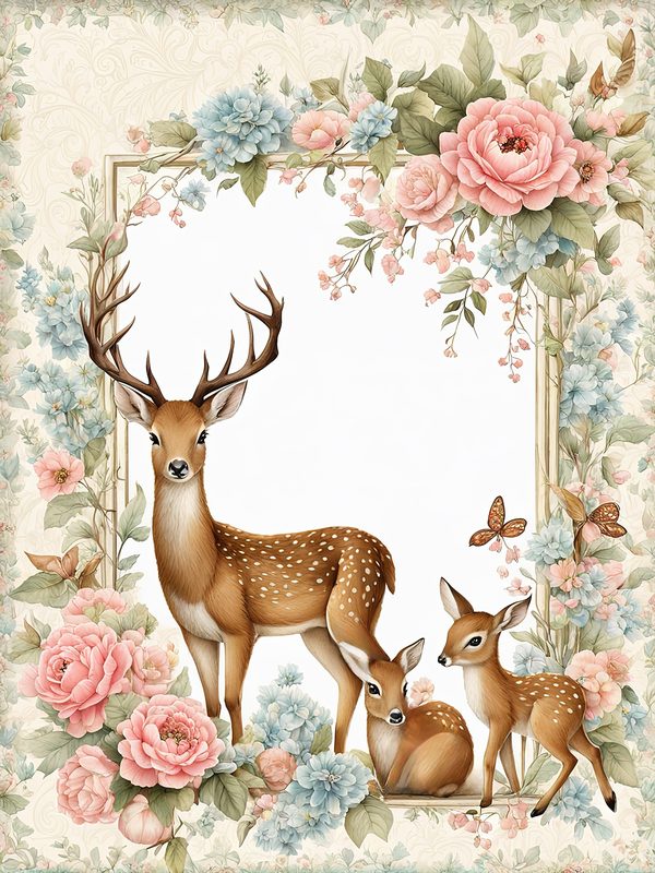 Watercolor Woodland Digital Paper Set: Shabby Chic Floral Deer (10 JPGs) — image 9