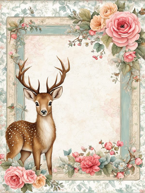 Watercolor Woodland Digital Paper Set: Shabby Chic Floral Deer (10 JPGs) — image 10