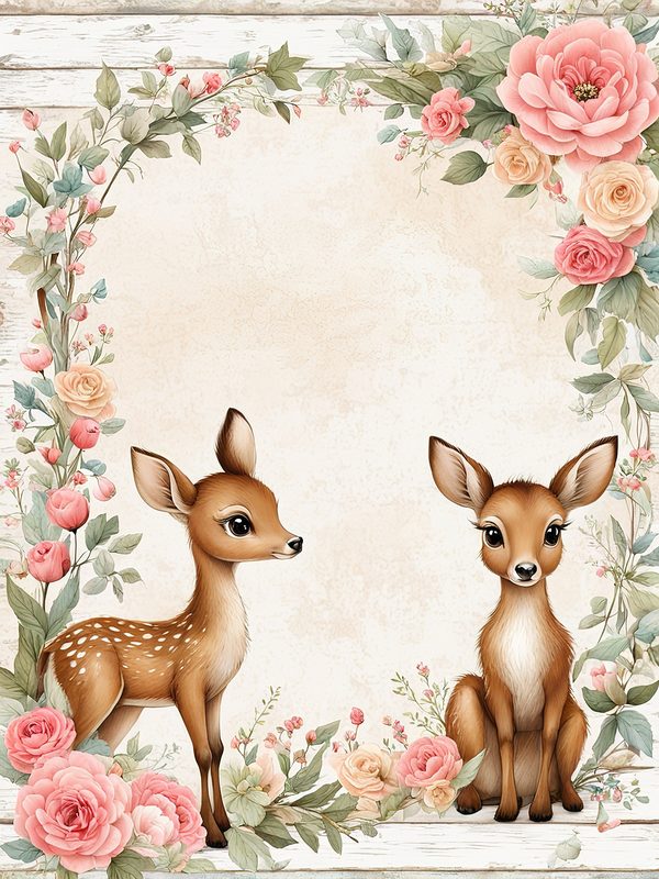 Watercolor Woodland Digital Paper Set: Shabby Chic Floral Deer (10 JPGs) — image 11