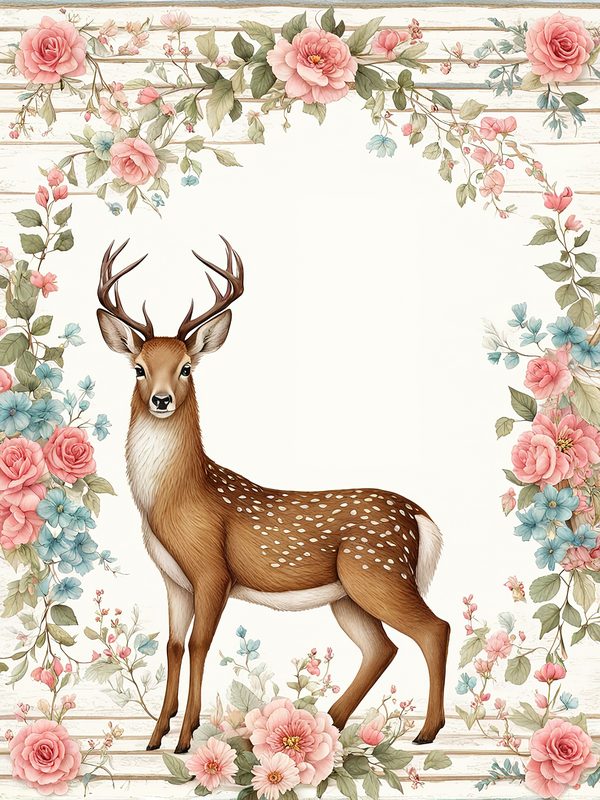 Watercolor Woodland Deer Digital Paper Set: Shabby Chic Floral Frames (10 JPGs) — image 1