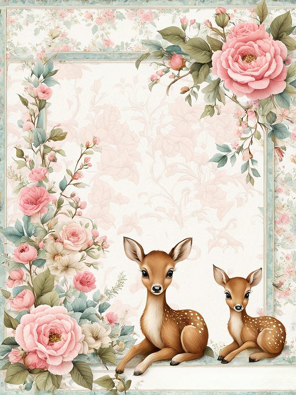 Watercolor Woodland Deer Digital Paper Set: Shabby Chic Floral Frames (10 JPGs) — image 2