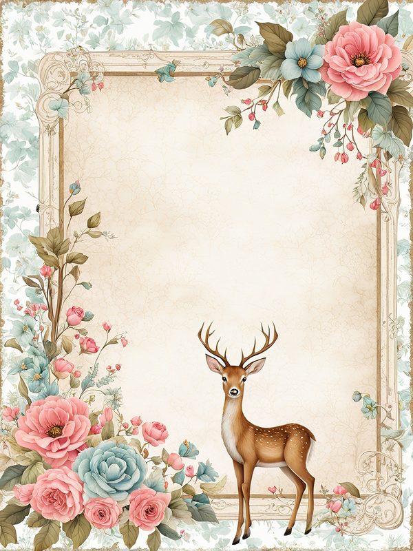 Watercolor Woodland Deer Digital Paper Set: Shabby Chic Floral Frames (10 JPGs) — image 3