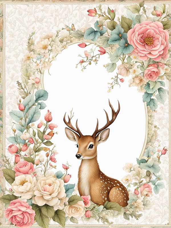 Watercolor Woodland Deer Digital Paper Set: Shabby Chic Floral Frames (10 JPGs) — image 4
