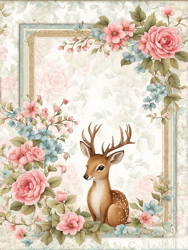Watercolor Woodland Deer Digital Paper Set: Shabby Chic Floral Frames (10 JPGs) — image 5
