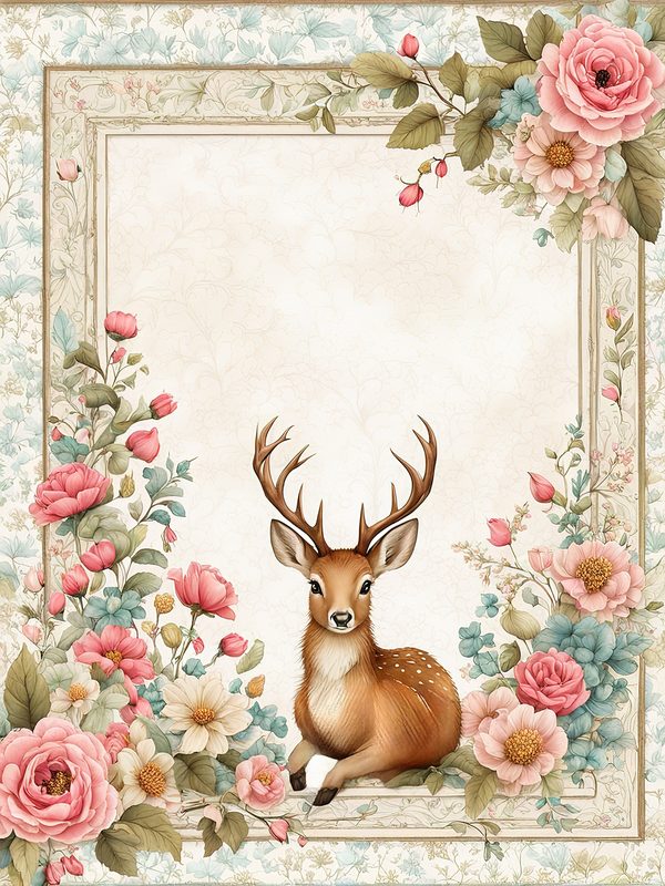 Watercolor Woodland Deer Digital Paper Set: Shabby Chic Floral Frames (10 JPGs) — image 6
