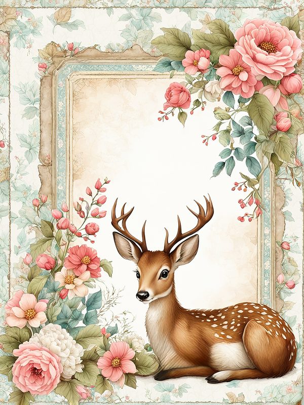Watercolor Woodland Deer Digital Paper Set: Shabby Chic Floral Frames (10 JPGs) — image 7