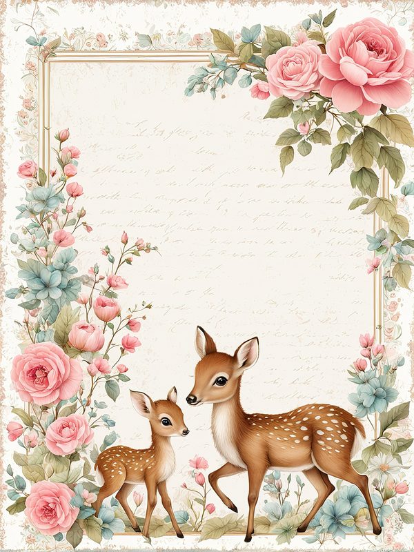 Watercolor Woodland Deer Digital Paper Set: Shabby Chic Floral Frames (10 JPGs) — image 9