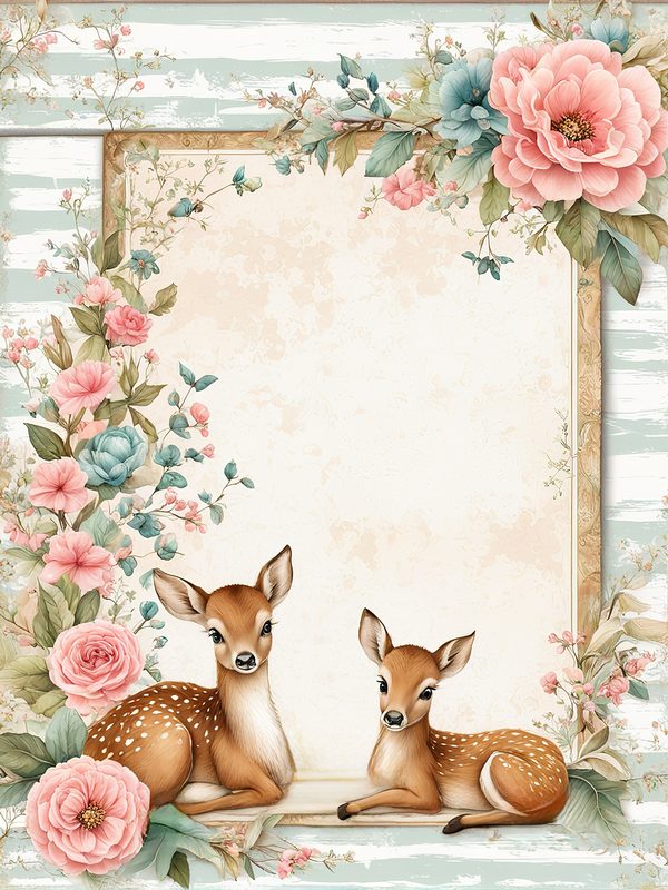 Watercolor Woodland Deer Digital Paper Set: Shabby Chic Floral Frames (10 JPGs) — image 10