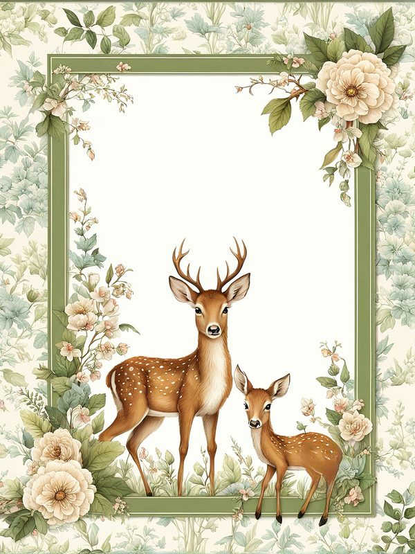 Watercolor Woodland Deer Digital Paper Set: Shabby Chic Floral Frames (10 JPGs) — image 11