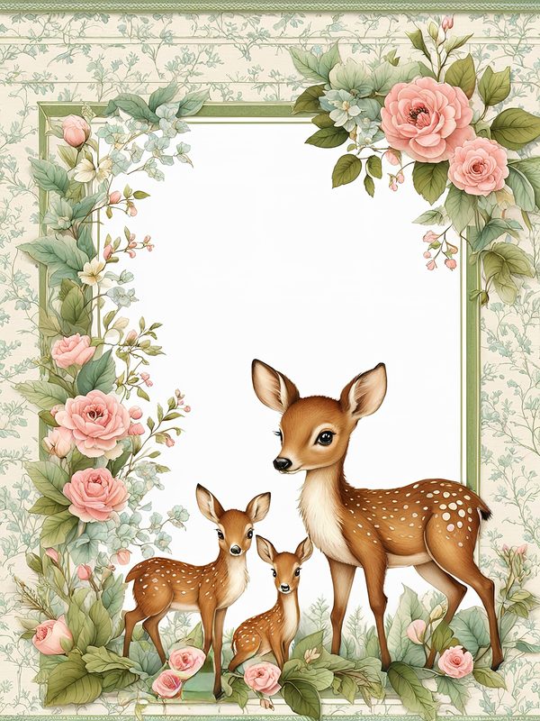Watercolor Woodland Deer Digital Paper Set: Shabby Chic Floral Frames (10 JPGs) — image 12