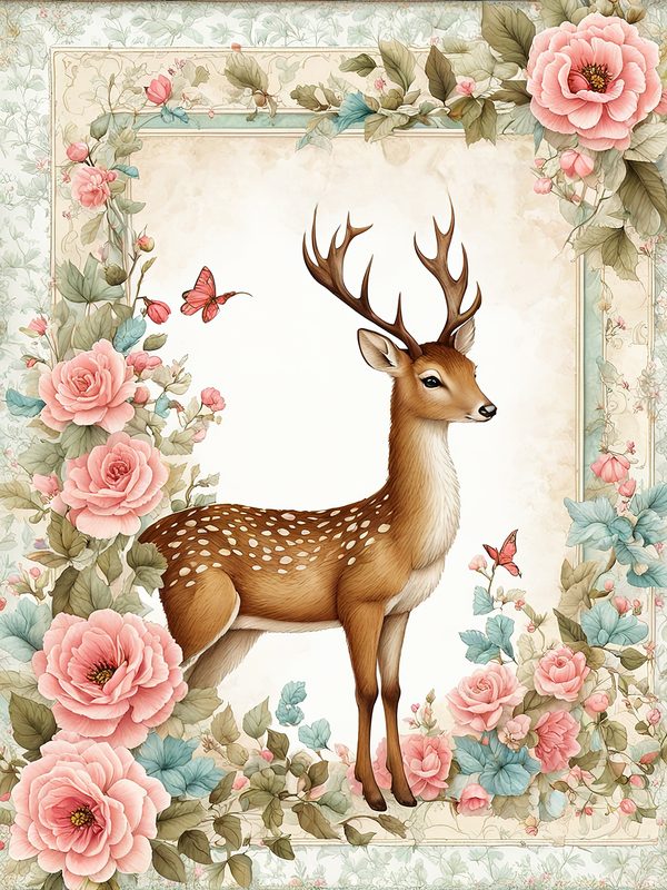 Watercolor Woodland Deer Digital Paper Set: Shabby Chic Floral Frames (10 JPGs) — image 13
