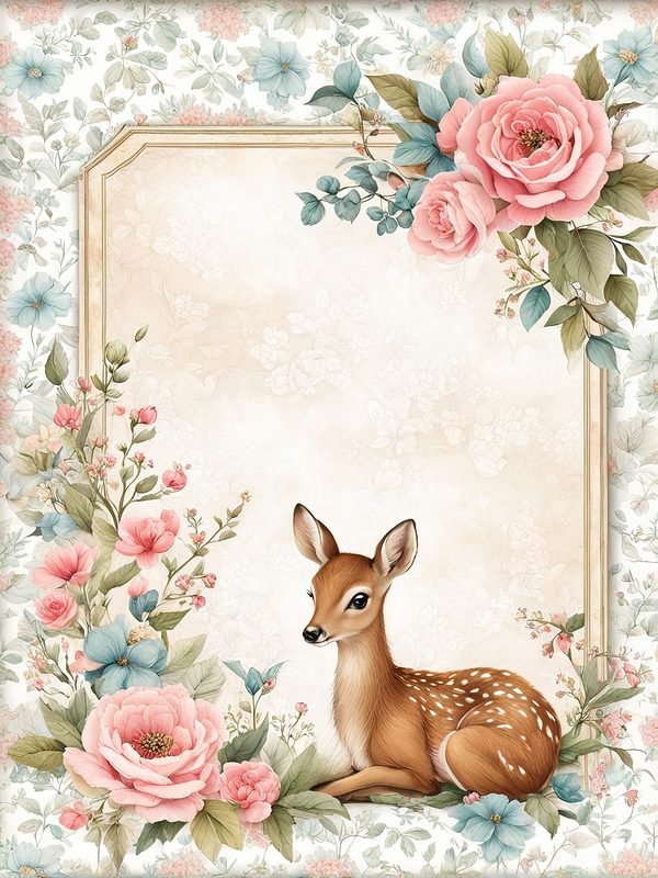 Woodland Deer Digital Paper Set: Shabby Chic Floral Frames (10 JPGs) — image 1