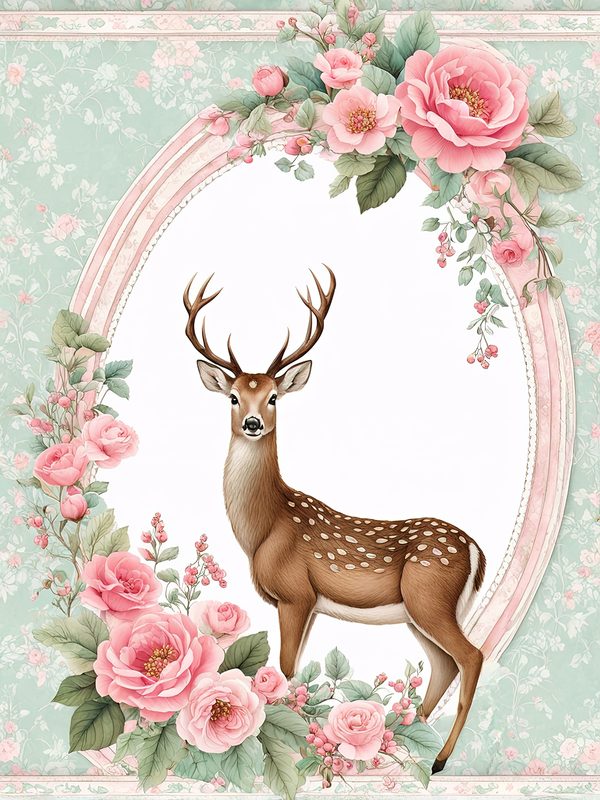 Woodland Deer Digital Paper Set: Shabby Chic Floral Frames (10 JPGs) — image 2