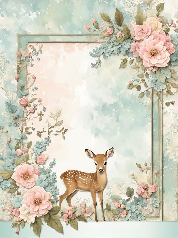 Woodland Deer Digital Paper Set: Shabby Chic Floral Frames (10 JPGs) — image 3