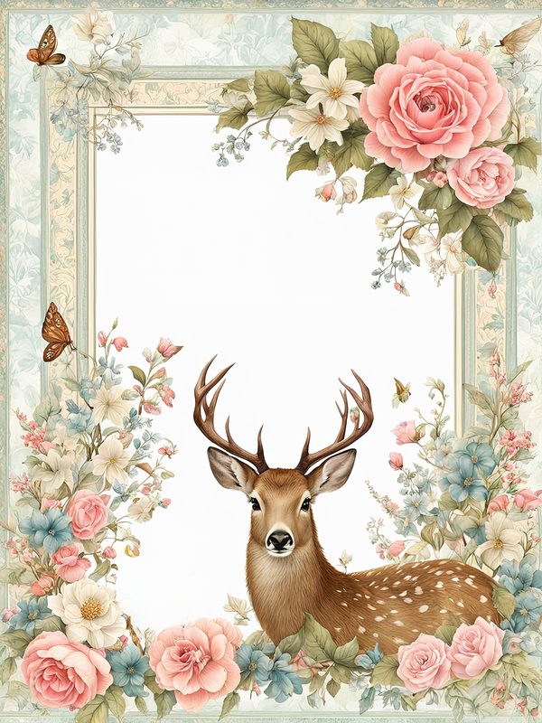 Woodland Deer Digital Paper Set: Shabby Chic Floral Frames (10 JPGs) — image 4