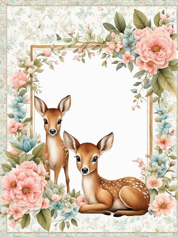 Woodland Deer Digital Paper Set: Shabby Chic Floral Frames (10 JPGs) — image 5