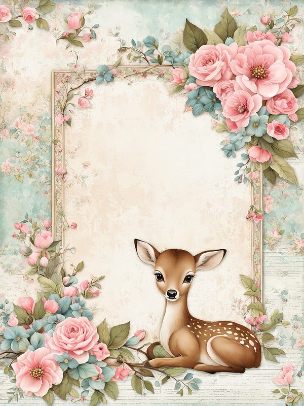 Woodland Deer Digital Paper Set: Shabby Chic Floral Frames (10 JPGs) — image 6