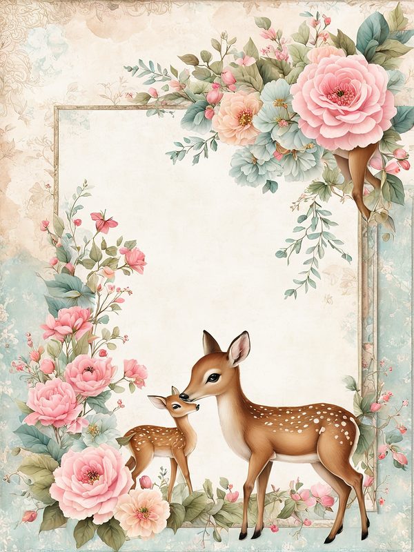 Woodland Deer Digital Paper Set: Shabby Chic Floral Frames (10 JPGs) — image 7