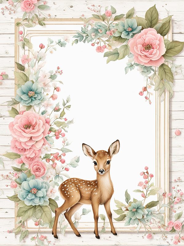Woodland Deer Digital Paper Set: Shabby Chic Floral Frames (10 JPGs) — image 9