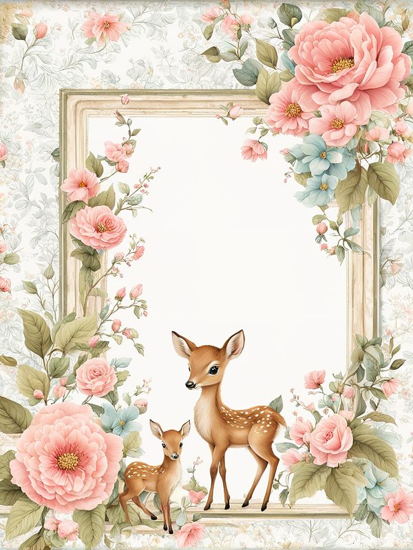 Woodland Deer Digital Paper Set: Shabby Chic Floral Frames (10 JPGs) — image 10