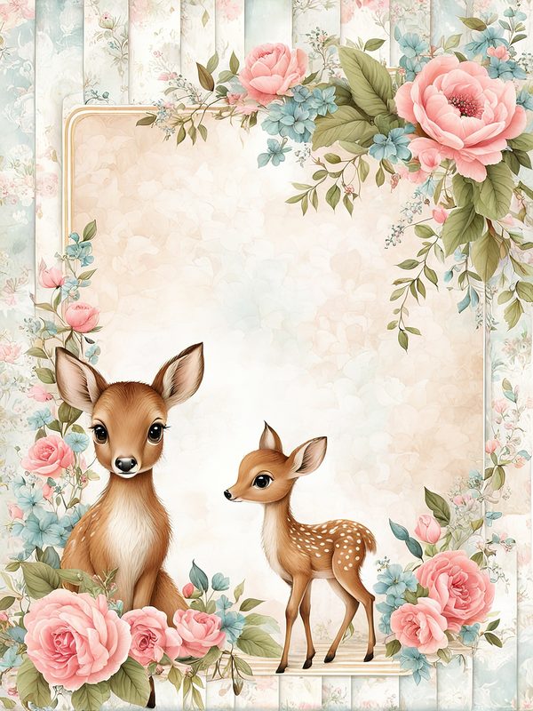 Woodland Deer Digital Paper Set: Shabby Chic Floral Frames (10 JPGs) — image 11