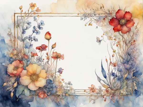Watercolor Floral Frame Digital Paper: Red & Yellow (10 JPGs) (Commercial Use) — image 1