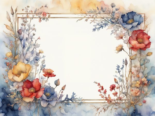 Watercolor Floral Frame Digital Paper: Red & Yellow (10 JPGs) (Commercial Use) — image 2