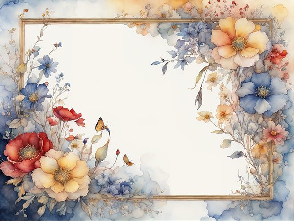 Watercolor Floral Frame Digital Paper: Red & Yellow (10 JPGs) (Commercial Use) — image 3