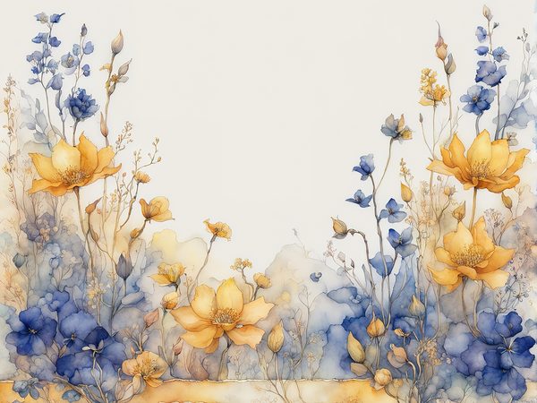 Watercolor Floral Frame Digital Paper: Indigo & Mustard (10 JPGs) — image 3