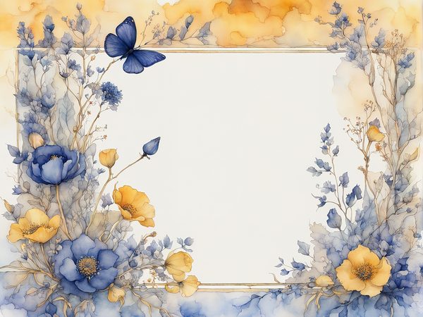 Watercolor Floral Frame Digital Paper: Indigo & Mustard (10 JPGs) — image 4