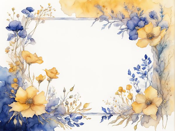 Watercolor Floral Frame Digital Paper: Indigo & Mustard (10 JPGs) — image 5