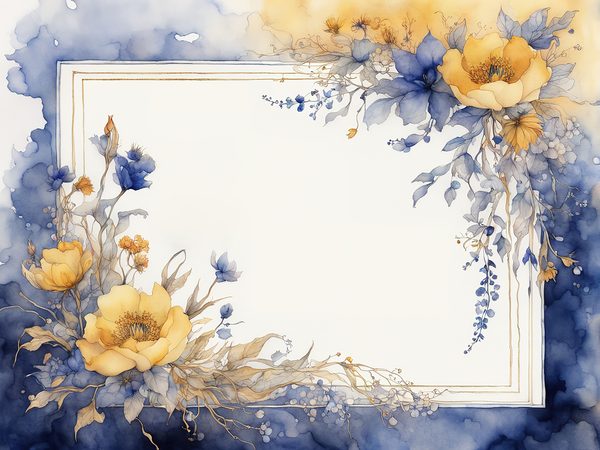 Watercolor Floral Frame Digital Paper: Indigo & Mustard (10 JPGs) — image 7
