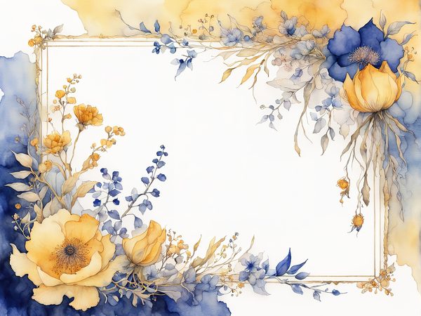 Watercolor Floral Frame Digital Paper: Indigo & Mustard (10 JPGs) — image 8