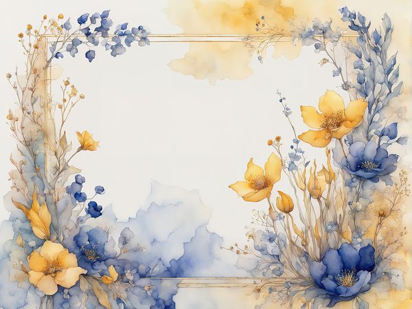 Watercolor Floral Frame Digital Paper: Indigo & Mustard (10 JPGs) — image 9