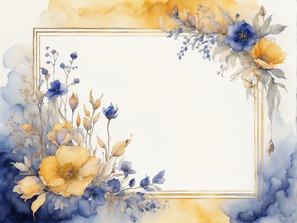 Watercolor Floral Frame Digital Paper: Indigo & Mustard (10 JPGs) — image 10