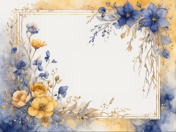 Watercolor Floral Frame Digital Paper: Indigo & Mustard (10 JPGs) — image 11