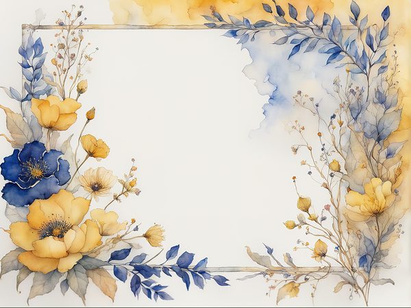 Watercolor Floral Frame Digital Paper: Indigo & Mustard (10 JPGs) — image 12