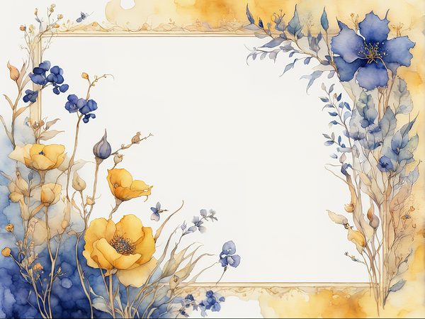 Watercolor Floral Frame Digital Paper: Indigo & Mustard (10 JPGs) — image 13