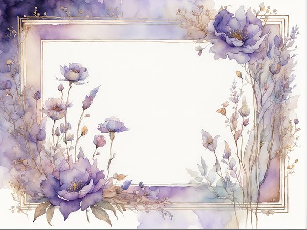 Watercolor Floral Frames: Light Purple & Gold Scrapbook Paper (Digital Art Print) — image 1