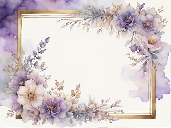 Watercolor Floral Frames: Light Purple & Gold Scrapbook Paper (Digital Art Print) — image 2