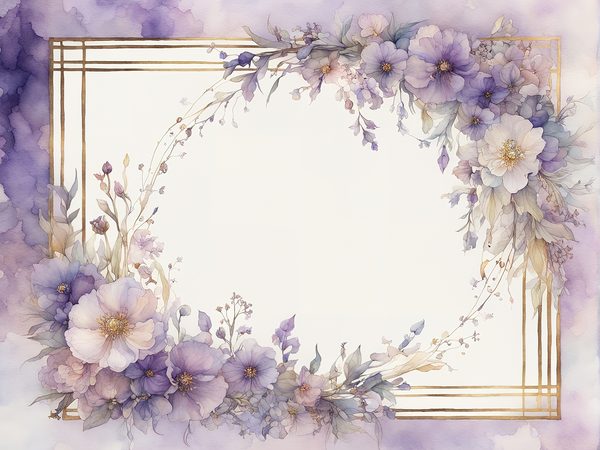 Watercolor Floral Frames: Light Purple & Gold Scrapbook Paper (Digital Art Print) — image 3