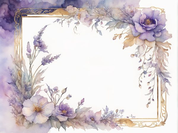 Watercolor Floral Frames: Light Purple & Gold Scrapbook Paper (Digital Art Print) — image 4