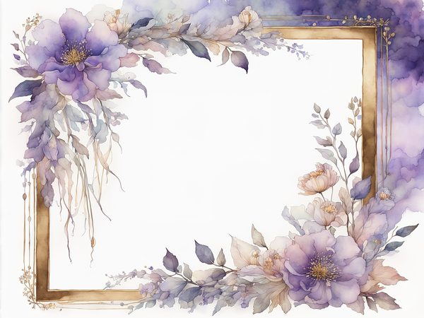 Watercolor Floral Frames: Light Purple & Gold Scrapbook Paper (Digital Art Print) — image 5