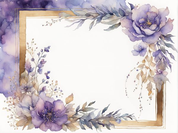 Watercolor Floral Frames: Light Purple & Gold Scrapbook Paper (Digital Art Print) — image 6