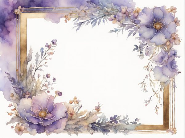 Watercolor Floral Frames: Light Purple & Gold Scrapbook Paper (Digital Art Print) — image 7