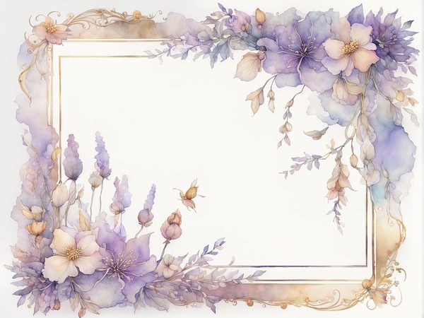 Watercolor Floral Frames: Light Purple & Gold Scrapbook Paper (Digital Art Print) — image 8